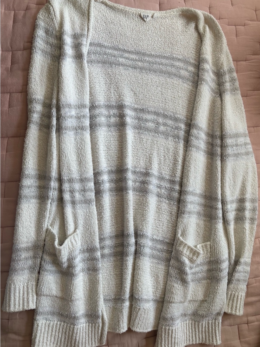 Gap Cream & Light Gray Striped Open Cardigan Sweater